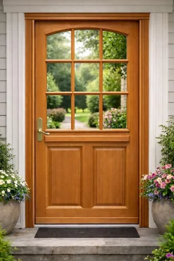 Porte D'entrée Bois Vitrée Agatha, H.215xl.80 Côte Tableau, P.droit, Poignée, Barillet-Gd Menuiseries Discount