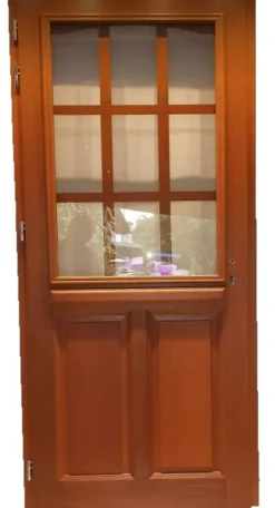 Porte D'entrée Bois Vitrée Agatha, H.215xl.80 Côte Tableau, P.droit, Poignée, Barillet-Gd Menuiseries Discount