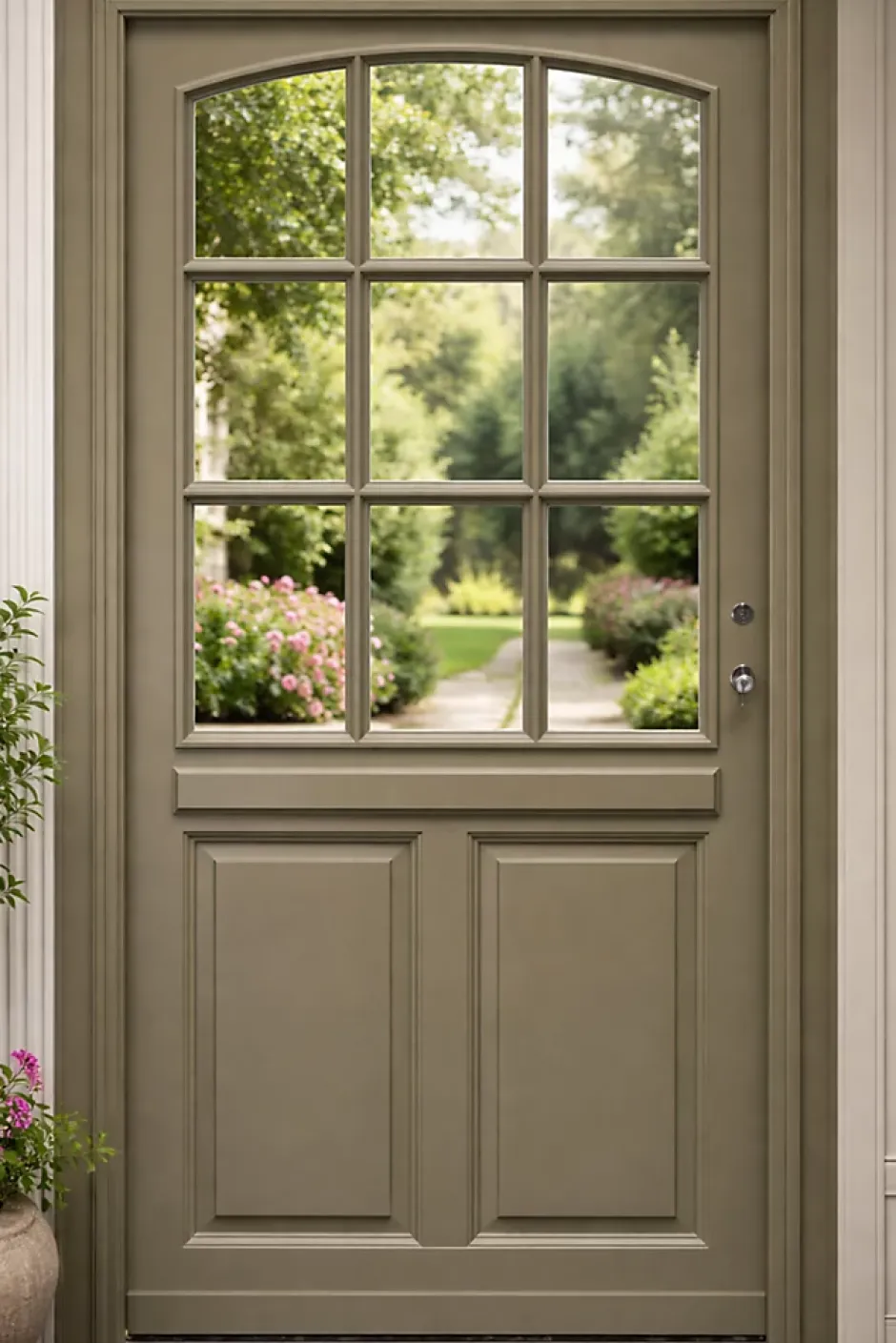 Porte D'entrée Bois Vitrée Ady, Vert Ral7002,, H.215xl.90 P,gauche Côte Tableau, Poignée, Barillet-Gd Menuiseries Discount