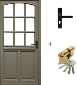 Porte D'entrée Bois Vitrée Ady, Vert Ral7002,, H.215xl.90 P,gauche Côte Tableau, Poignée, Barillet-Gd Menuiseries Discount