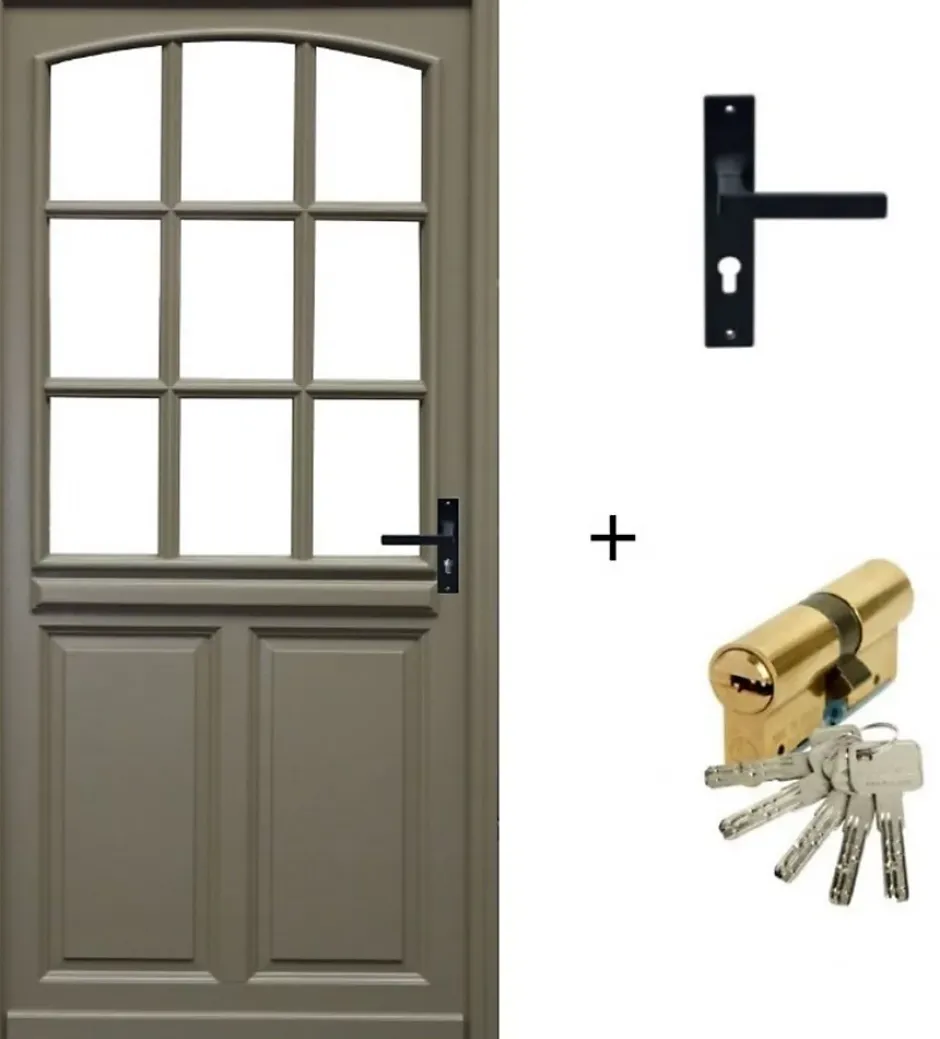 Porte D'entrée Bois Vitrée Ady, Vert Ral7002,, H.215xl.90 P,gauche Côte Tableau, Poignée, Barillet-Gd Menuiseries Discount