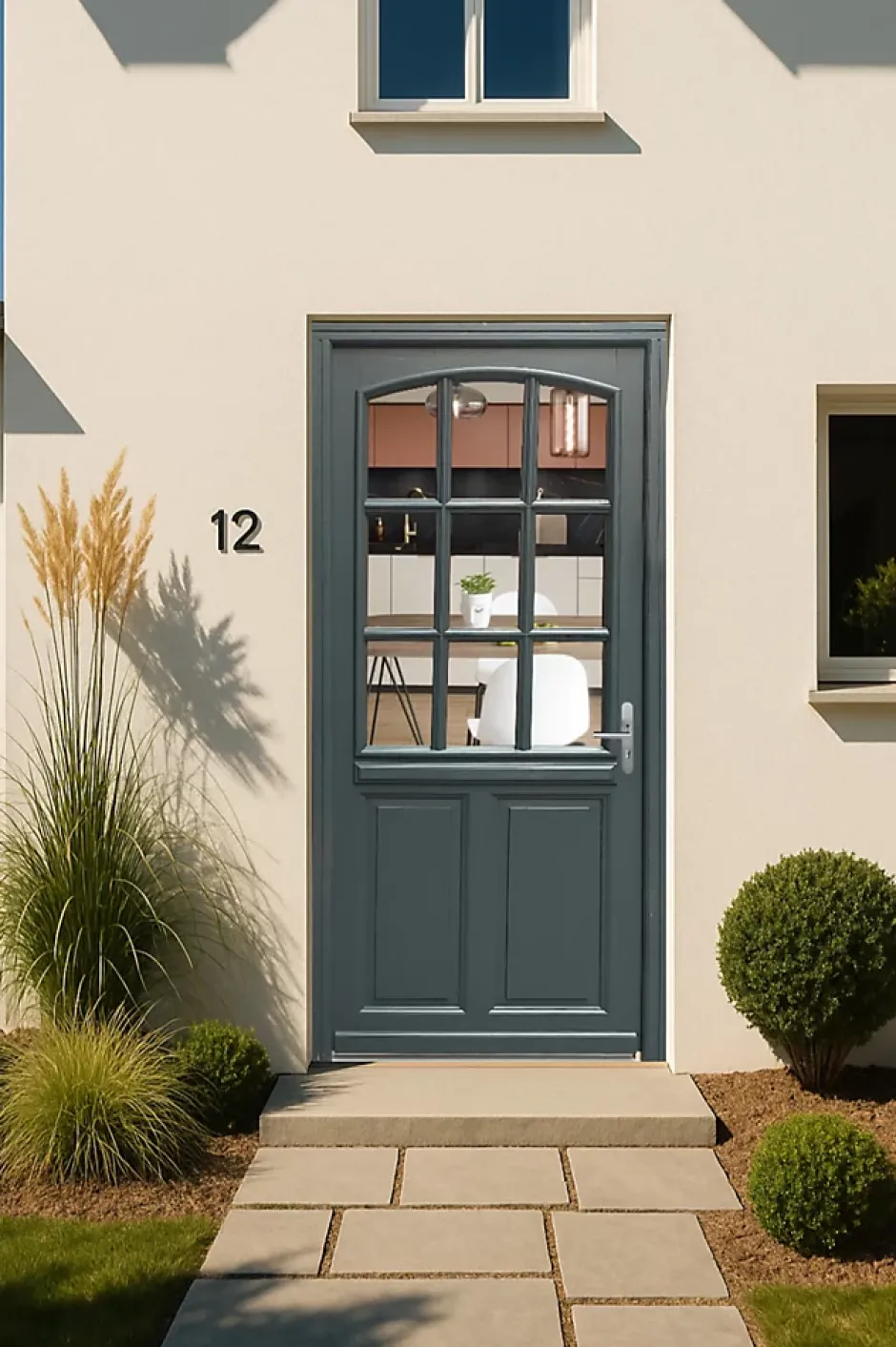 Porte D'entrée Bois Vitrée Alexa Gris Ral7016, H.215xl.90 Côte Tableau P.gauche, Poignée, Barillet-Gd Menuiseries Clearance