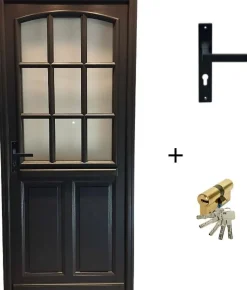 Gd Menuiseries Porte D'entrée Bois Vitrée Alicia Gris Ral7016, H.215xl.90 Côte Tableau, P.droit, Poignée, Barillet