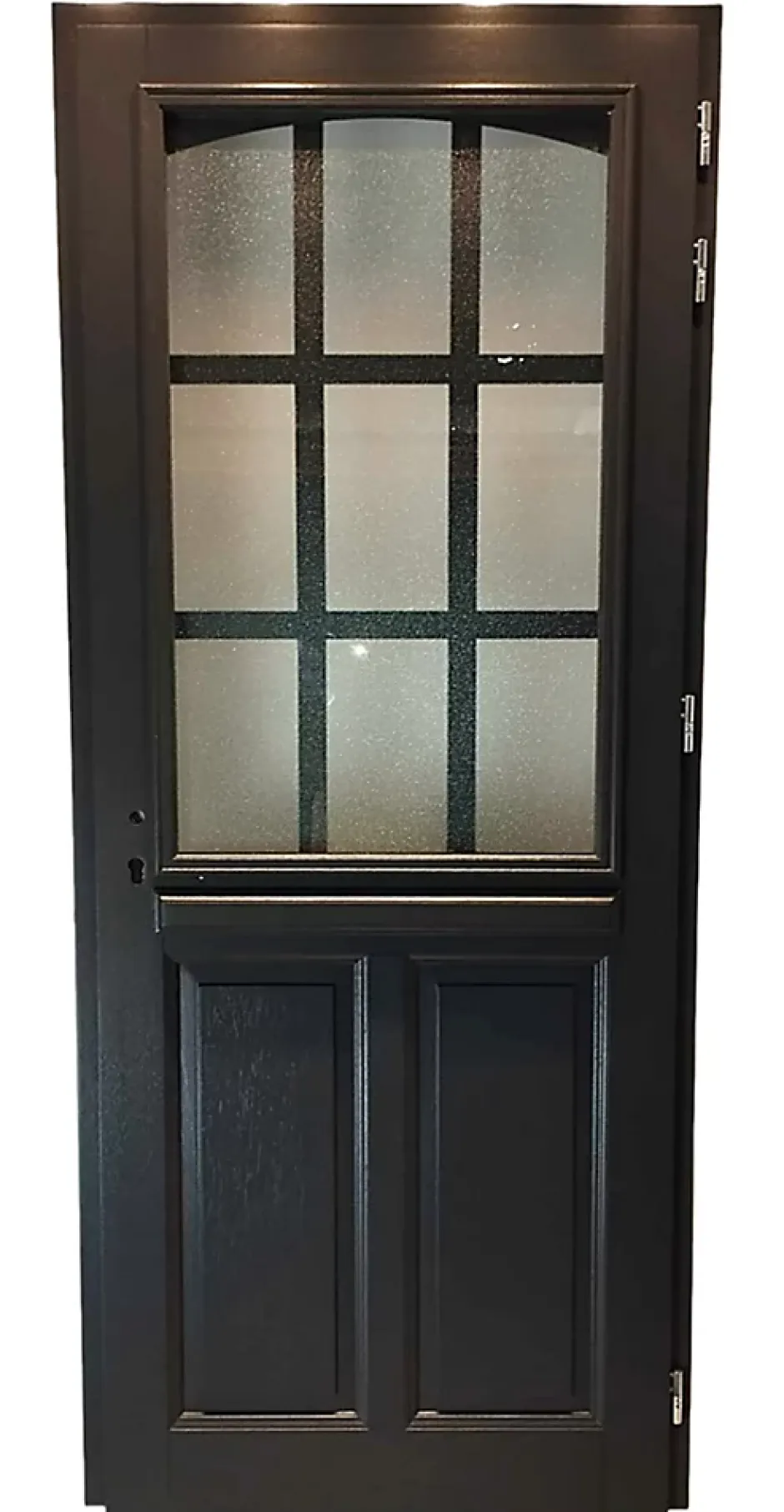 Gd Menuiseries Porte D'entrée Bois Vitrée Alicia Gris Ral7016, H.215xl.80 Côte Tableau P.gauche, Poignee, Barillet