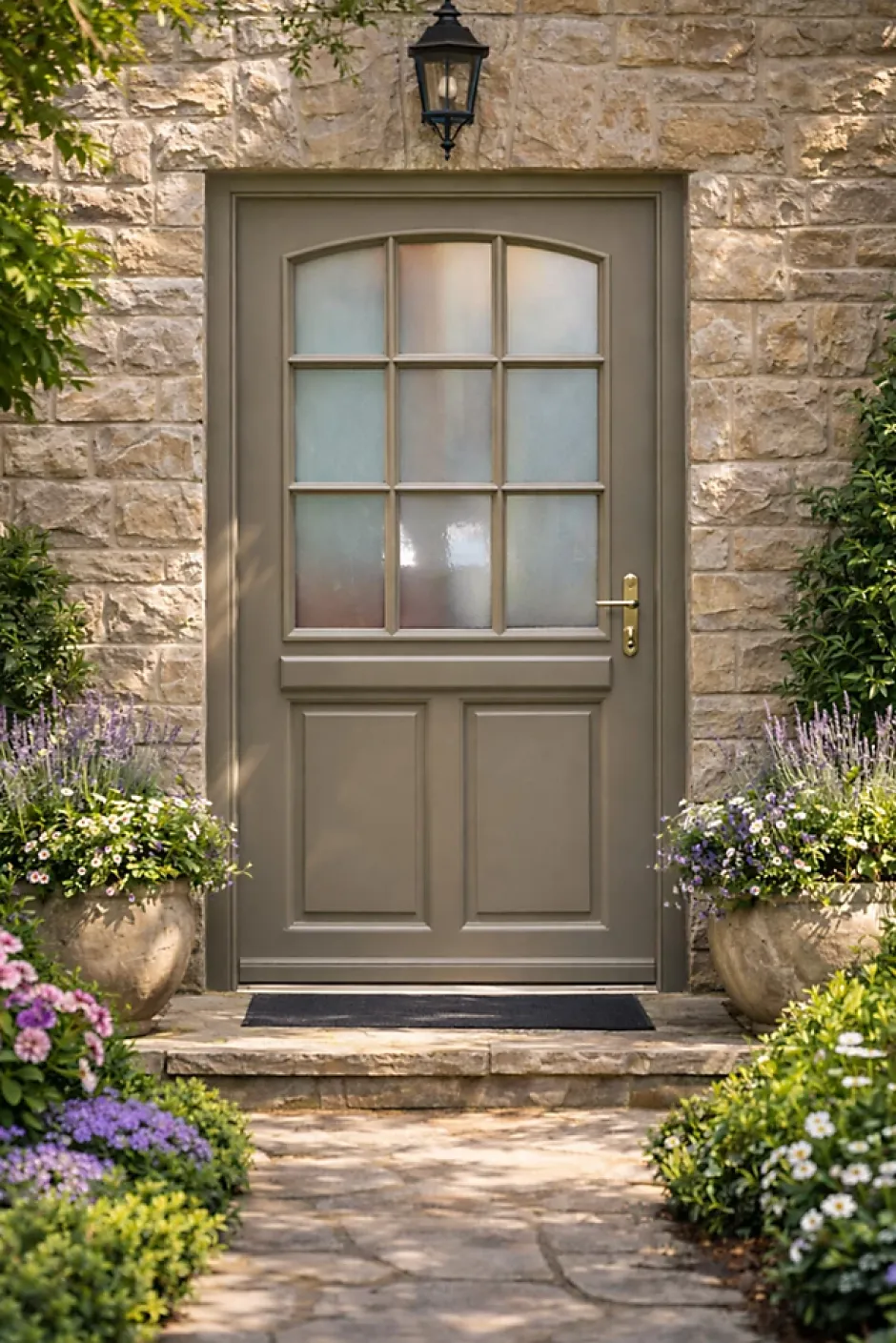 Gd Menuiseries Porte D'entrée Bois Vitrée Alban Gris Ral 7039, H.215xl.90 Côte Tableau P. Gauche