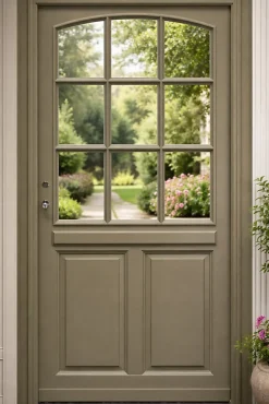 Gd Menuiseries Porte D'entrée Bois Vitrée Ady, Vert Ral7002,, H.215xl.90 Côte Tableau, P.droit, Poignée, Barillet