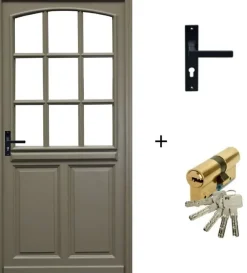 Gd Menuiseries Porte D'entrée Bois Vitrée Ady, Vert Ral7002,, H.215xl.90 Côte Tableau, P.droit, Poignée, Barillet