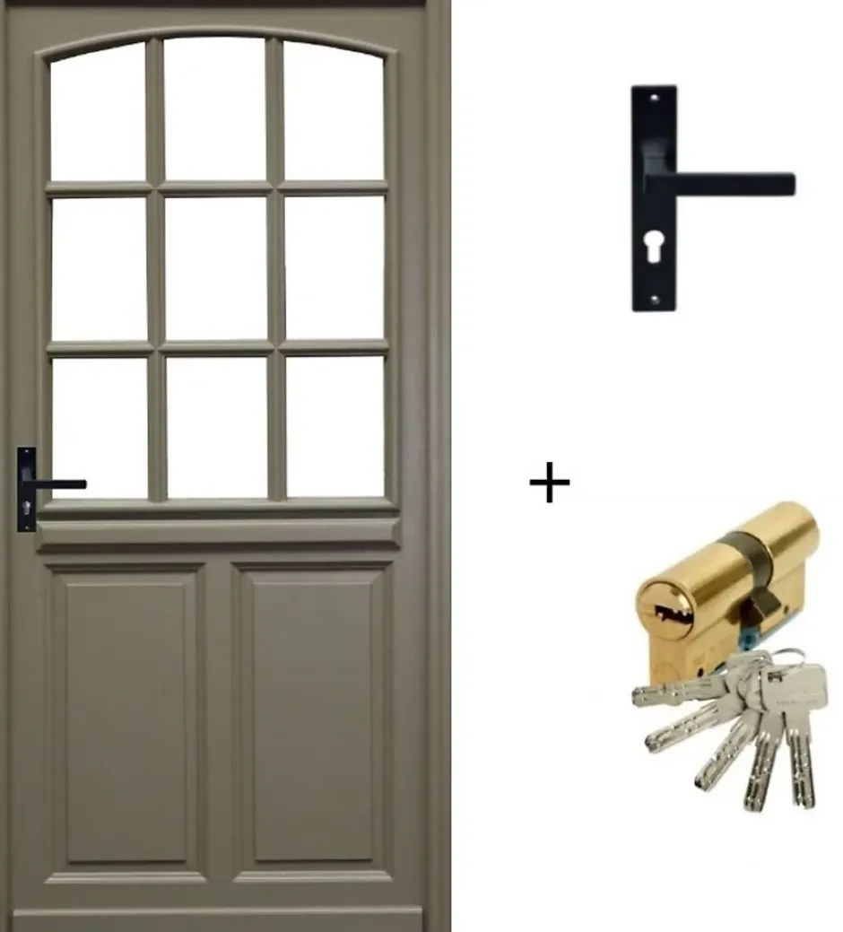 Gd Menuiseries Porte D'entrée Bois Vitrée Ady, Vert Ral7002,, H.215xl.90 Côte Tableau, P.droit, Poignée, Barillet