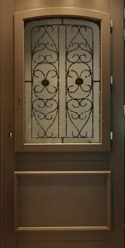 Gd Menuiseries Porte D'entrée Bois Vitrée Adrien Gris Ral 7039, H.215xl.90 Côte Tableau P. Gauche