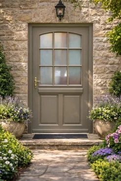 Gd Menuiseries Porte D'entrée Bois Vitrée Alban Gris Ral 7039, H.215xl.90 Côte Tableau P.droit