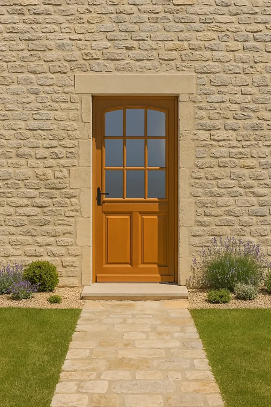 Porte D'entrée Bois Vitrée Alena, H.215xl.80 Côte Tableau P.droit Poignée, Barillet-Gd Menuiseries