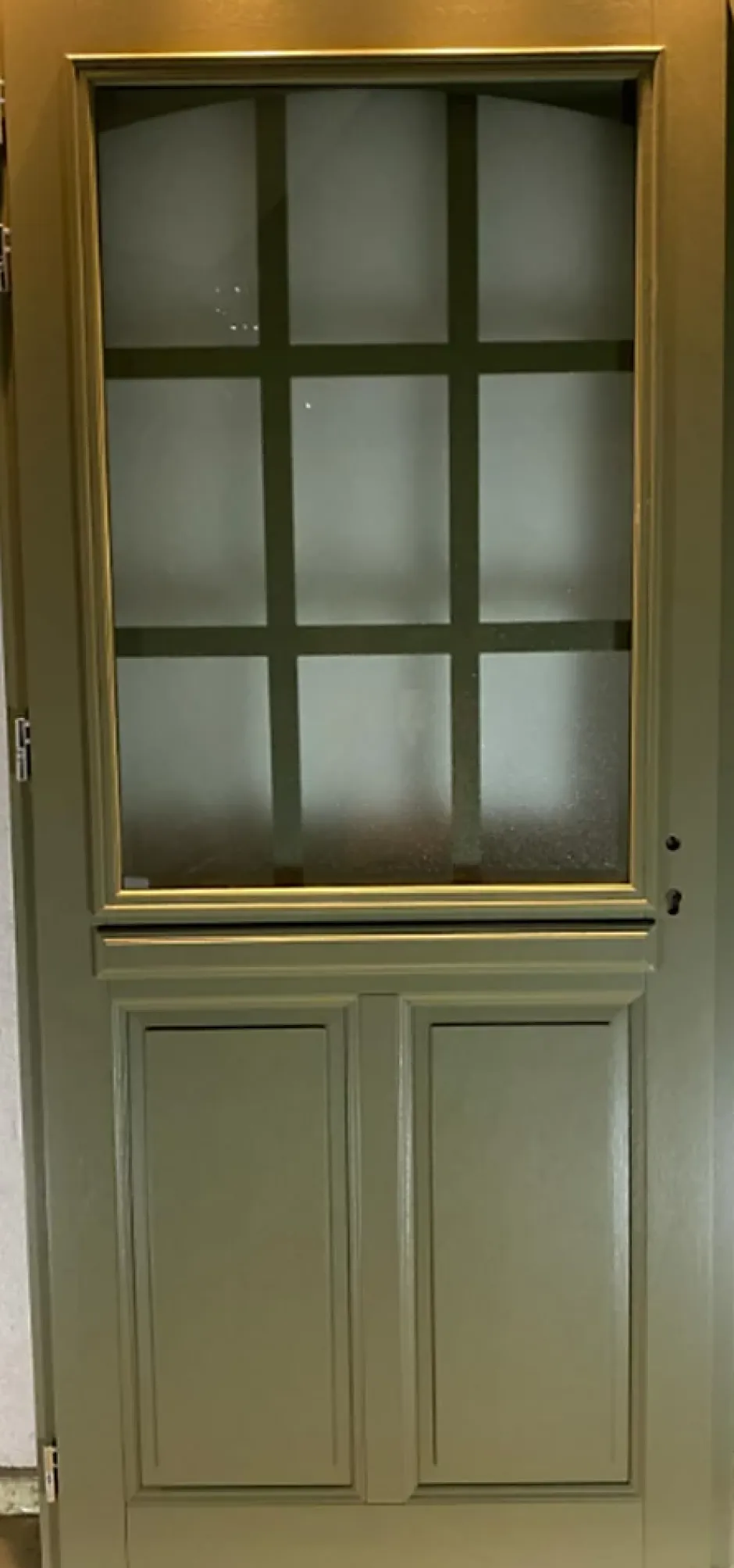 Gd Menuiseries Porte D'entrée Bois Vitrée Andore Vert Ral 7002, H.215xl.80 Côte Tableau P.droit