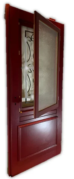 Gd Menuiseries Porte D'entrée Bois Vitrée Canada Rouge Ral3004, H.215xl.90 Côte Tableau P,gauche