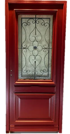 Porte D'entrée Bois Vitrée Canada Rouge Ral3004, H.215xl.90 Côte Tableau P.droit-Gd Menuiseries Online