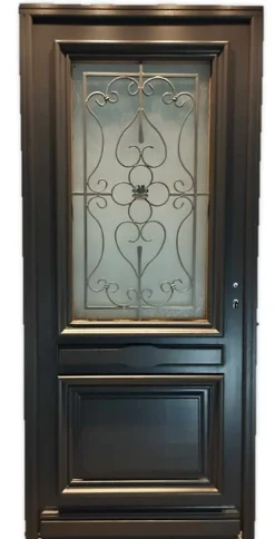 Porte D'entrée Bois Vitrée Candice Ral 7016, H.215xl.90 Côte Tableau P. Gauche-Gd Menuiseries New