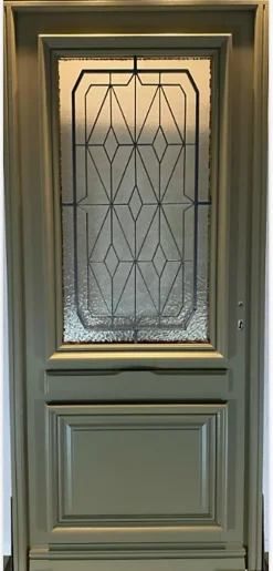 Gd Menuiseries Porte D'entrée Bois Vitrée Canelle Vert Ral 7002, H.215xl.90 Côte Tableau P. Gauche