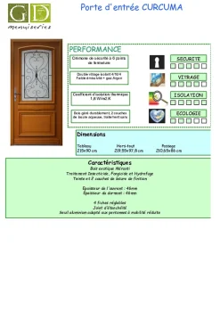 Porte D'entrée Bois Vitrée, Curcuma, H.215xl.90 Côte Tableau P.droit-Gd Menuiseries New