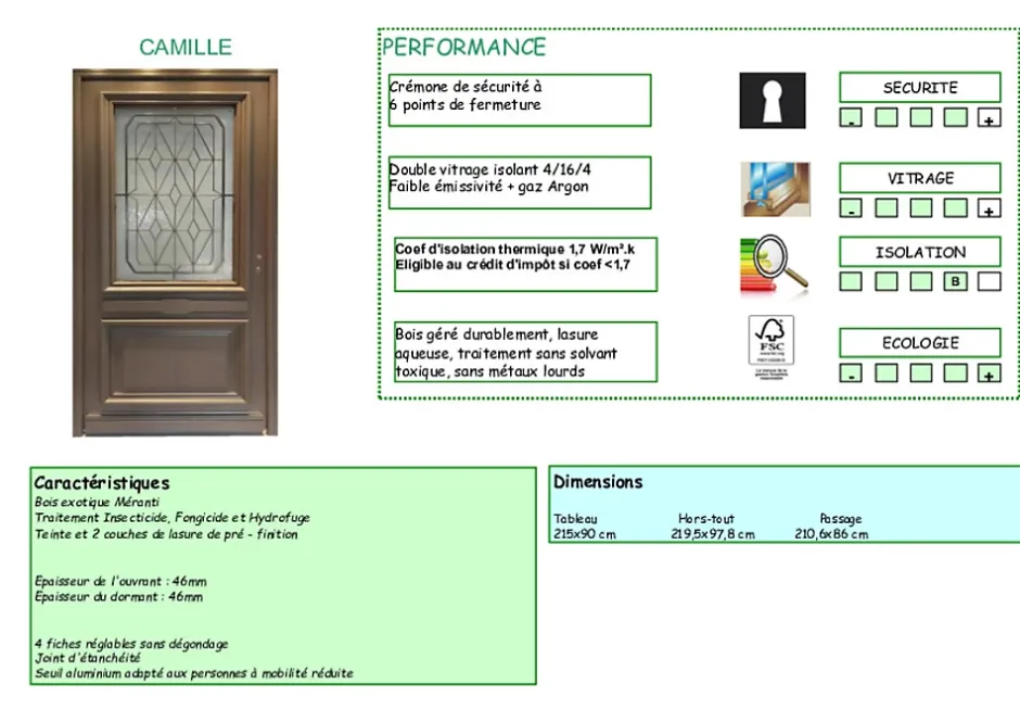 Gd Menuiseries Porte D'entrée Bois Vitrée Camille Gris Ral 7039, H.215xl.90 Côte Tableau P. Gauche