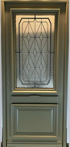 Gd Menuiseries Porte D'entrée Bois Vitrée Canelle Vert Ral 7002, H.215xl.90 P,droit Côte Tableau
