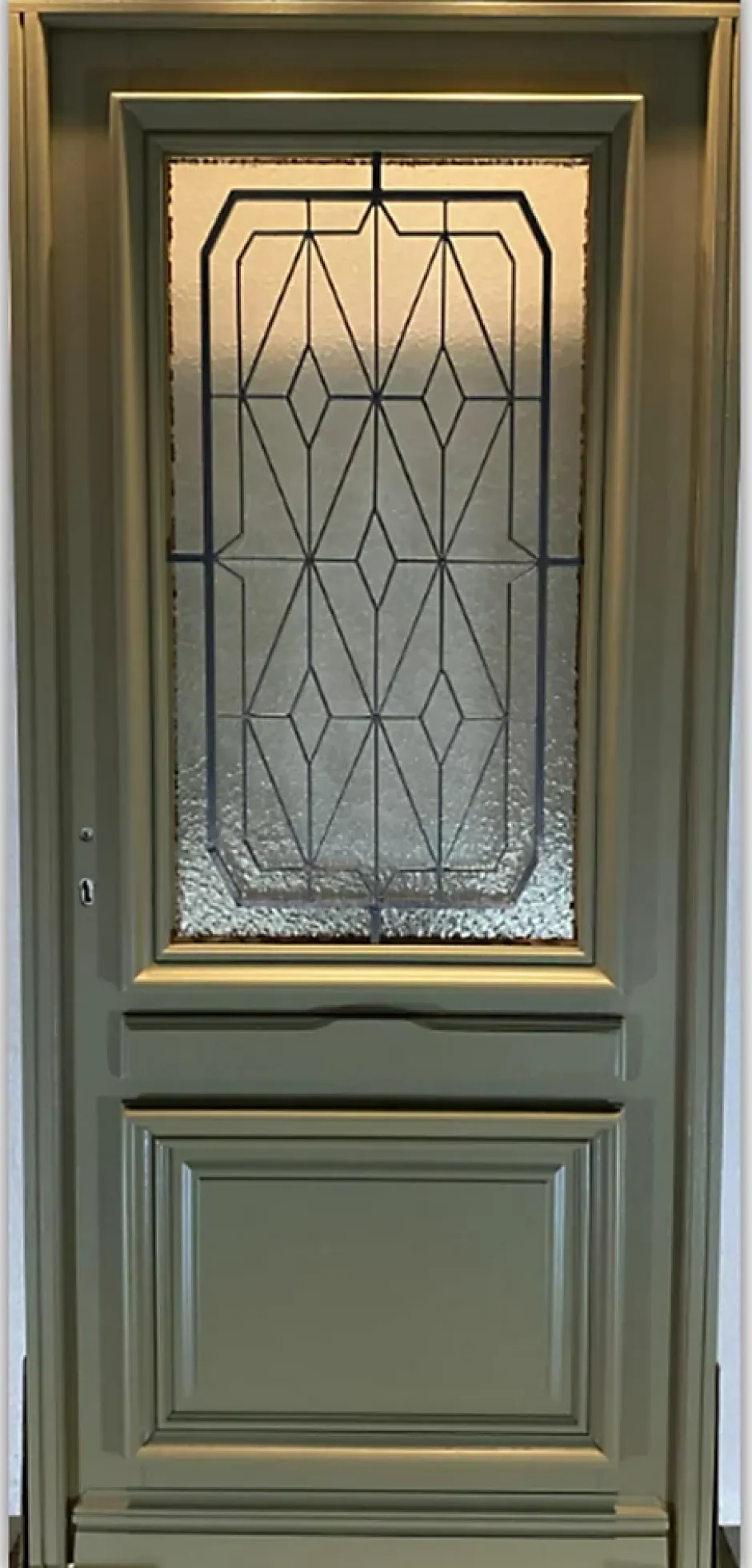 Gd Menuiseries Porte D'entrée Bois Vitrée Canelle Vert Ral 7002, H.215xl.90 P,droit Côte Tableau