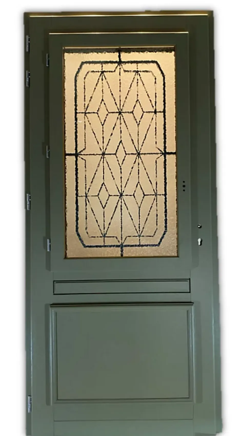 Gd Menuiseries Porte D'entrée Bois Vitrée Canelle Vert Ral 7002, H.215xl.90 P,droit Côte Tableau