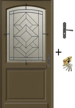 Gd Menuiseries Porte D'entrée Bois Vitrée Elsie, Vert Ral7002, H.215xl.90