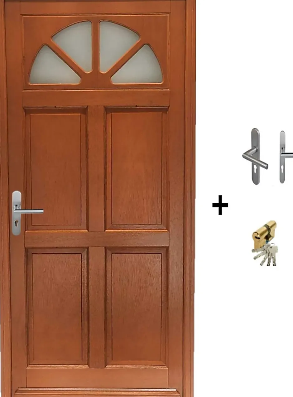 Gd Menuiseries Porte D'entrée Bois Vitrée Ferji, H.215xl.90 Côte Tableau P.droit Poignée, Barillet