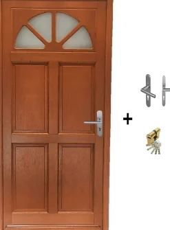 Porte D'entrée Bois Vitrée Ferji, H.215xl.90 Côte Tableau P.gauche, Poignée, Barillet-Gd Menuiseries