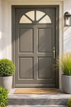 Gd Menuiseries Porte D'entrée Bois Vitrée Fiacre Gris Ral 7039, H.215xl.90 Côte Tableau P.gauche