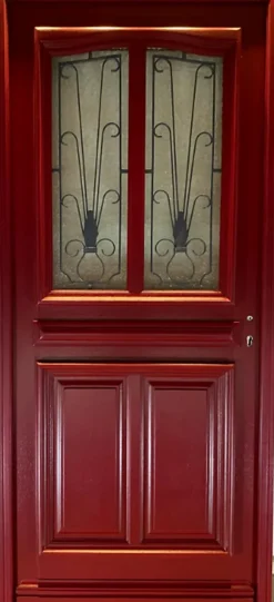 Porte D'entrée Bois Vitrée Martine Rouge Ral 3004, H.215xl.90 Côte Tableau P. Gauche-Gd Menuiseries Online