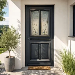 Porte D'entrée Bois Vitrée Mathilde Ral 7016, H.215xl.90 P,droit Côte Tableau-Gd Menuiseries Hot