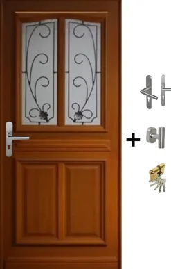 Porte D'entrée Bois Vitrée Mathis, H,200xl,80 Côte Tableau P.droit, Poignée, Barillet-Gd Menuiseries