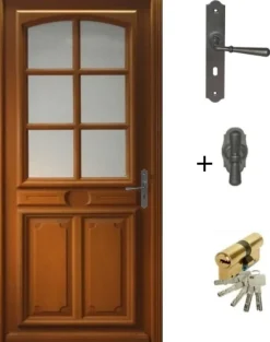 Gd Menuiseries Porte D'entrée Bois Vitrée Marine, H.215xl.80 Côte Tableau, P.gauche , Poignée, Barillet