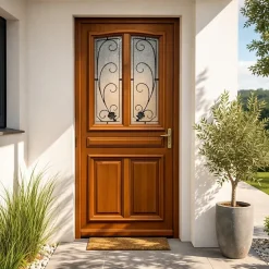 Porte D'entrée Bois Vitrée Mathis, H,200xl,80 Côte Tableau P. Gauche-Gd Menuiseries Outlet