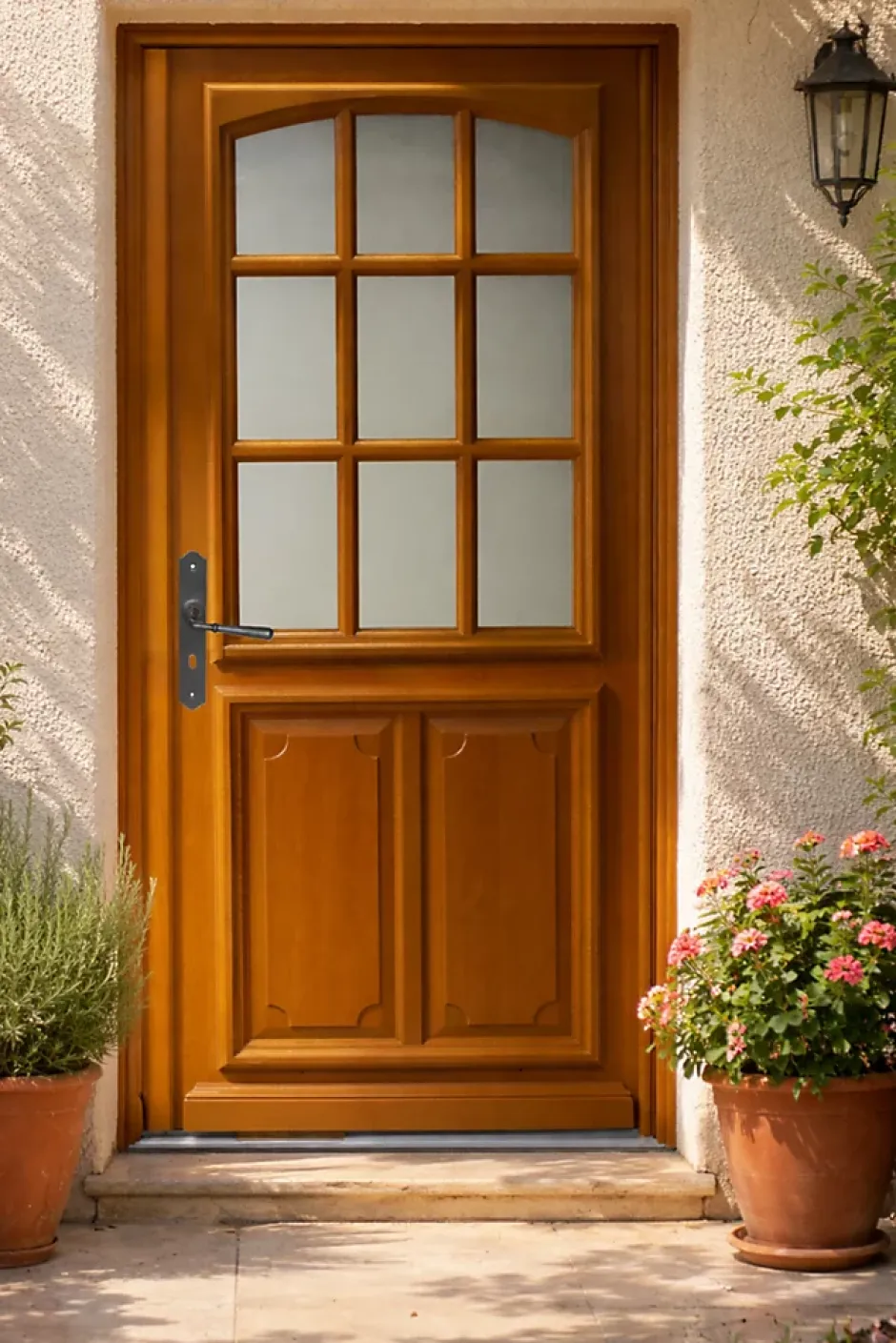 Gd Menuiseries Porte D'entrée Bois Vitrée Marine, H.200 X L.90 P.droit, Poignée, Barillet Côte Tableau