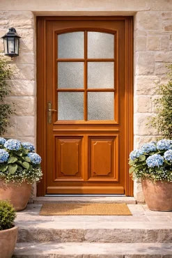 Gd Menuiseries Porte D'entrée Bois Vitrée Marine, H,200xl,80 Côte Tableau P.droit Poignée, Barillet