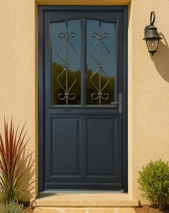 Porte D'entrée Bois Vitrée Sandro Gris Ral7016, H.215xl.90 Côte Tableau P,gauche-Gd Menuiseries Sale