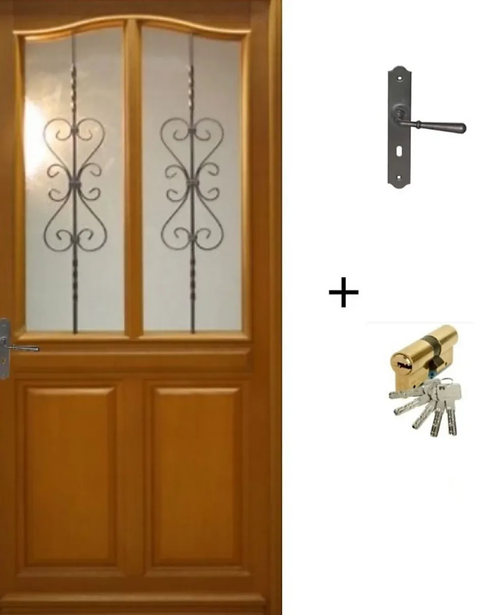 Gd Menuiseries Porte D'entrée Bois Vitrée Sandy, H.215xl.90 P, Droite Côte Tableau , Poignée, Barillet