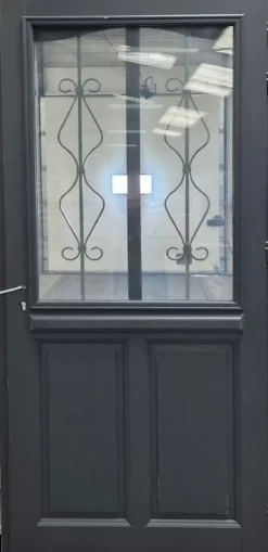 Porte D'entrée Bois Vitrée Sandro Gris Ral7016, H.200 X L.90 Côte Tableau P,gauche-Gd Menuiseries New