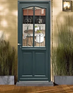 Gd Menuiseries Porte D'entrée Bois Vitrée Sabrina Gris Ral7016, H.215xl.90 Côte Tableau P.droit Poignée, Barillet