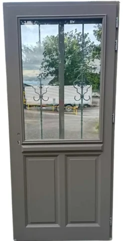 Gd Menuiseries Porte D'entrée Bois Vitrée Santiago Gris Marron Ral7039, H.215xl.90 Côte Tableau P,gauche