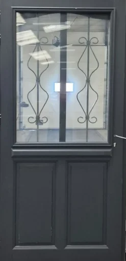 Porte D'entrée Bois Vitrée Sandro Gris Ral7016, H.200 X L.90 Côte Tableau, P.droit-Gd Menuiseries Sale