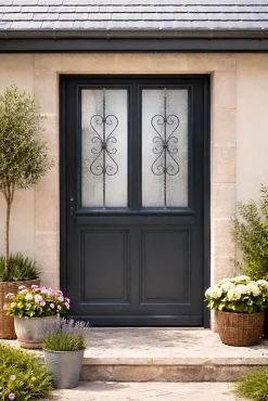 Porte D'entrée Bois Vitrée Sobra, H.215xl.90 Côte Tableau P.droit Poignée, Barillet-Gd Menuiseries New