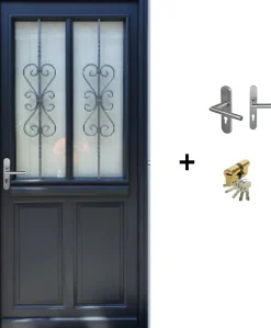 Porte D'entrée Bois Vitrée Sobra, H.215xl.90 Côte Tableau P.droit Poignée, Barillet-Gd Menuiseries New