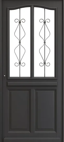 Gd Menuiseries Porte D'entrée Bois Vitrée Sandro Gris Ral7016, H.200 X L.90 Côte Tableau, P.droit, Poignee, Barillet