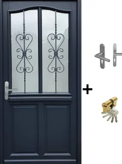 Gd Menuiseries Porte D'entrée Bois Vitrée Sanna, H.215xl.90 Côte Tableau P.droit Poignée, Barillet