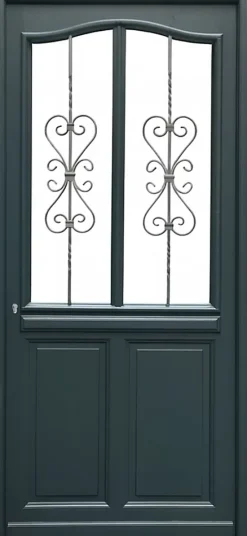 Porte D'entrée Bois Vitrée Sabrina Gris Ral7016, H.215xl.90 Côte Tableau, P.droit-Gd Menuiseries Outlet