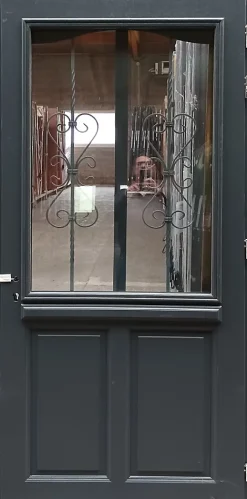 Porte D'entrée Bois Vitrée Sabrina Gris Ral7016, H.215xl.90 Côte Tableau P.gauche-Gd Menuiseries Online