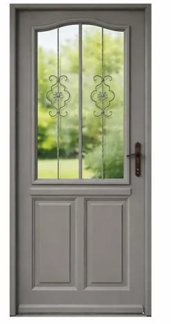 Porte D'entrée Bois Vitrée Santiago Gris Marron Ral7039, H.200 X L.90 Côte Tableau P,gauche, Poignee, Barillet-Gd Menuiseries Discount