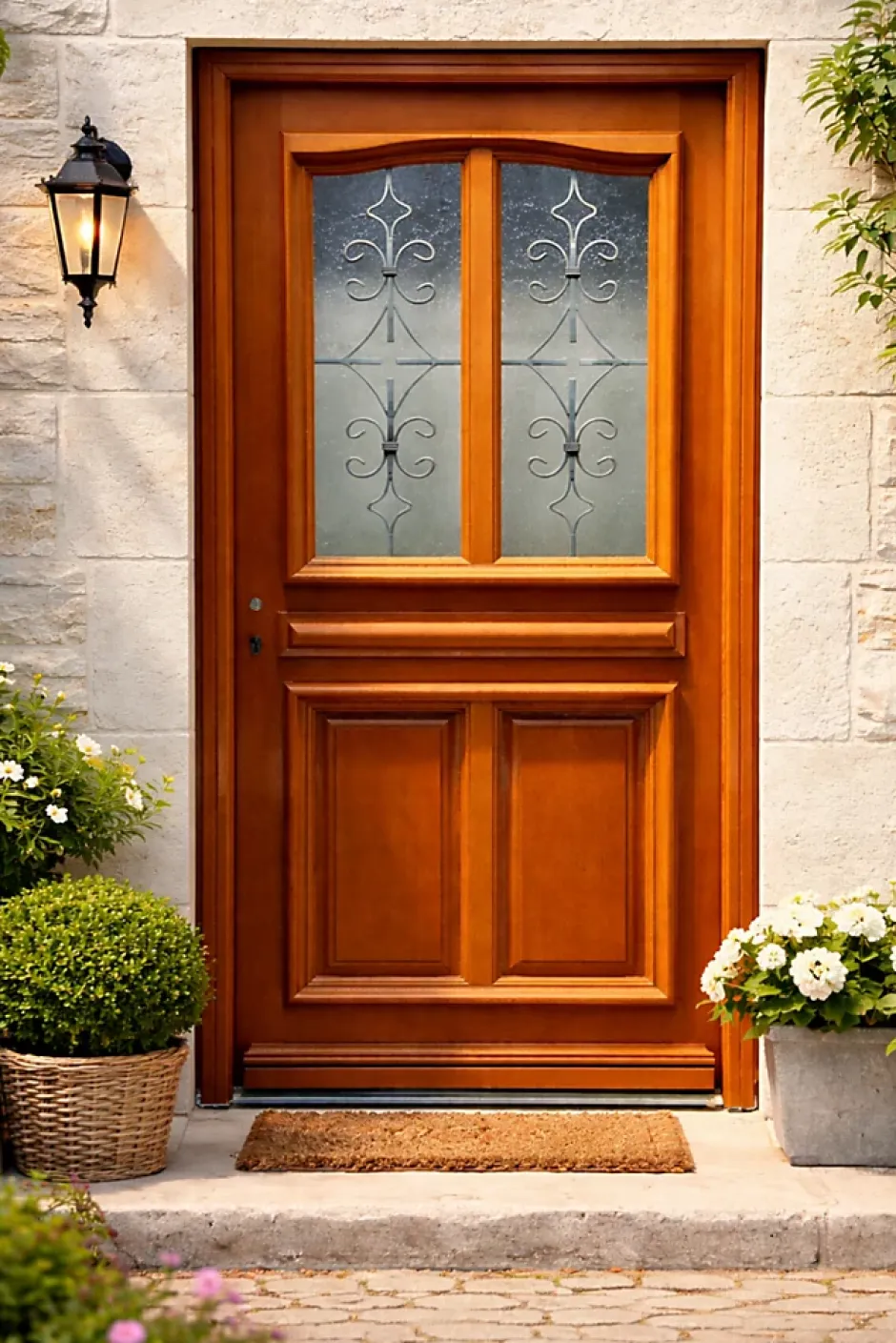 Porte D'entrée Bois Vitrée Vauban, H.215xl.80 P.droit, Poignée, Barillet Côte Tableau-Gd Menuiseries Discount